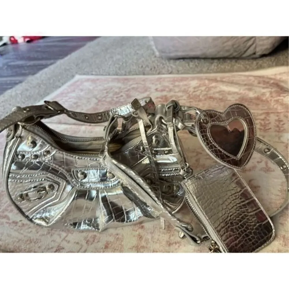 boho shoulder crossbody silver bag